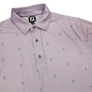 FOOTJOY Men's XL‎ Purple Cactus Print Short Sleeve Performance Golf Polo Shirt